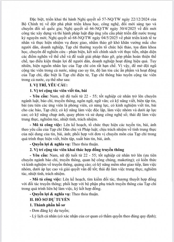 Thông báo về việc tuyển cộng tác viên Thông báo về việc tuyển cộng tác viên