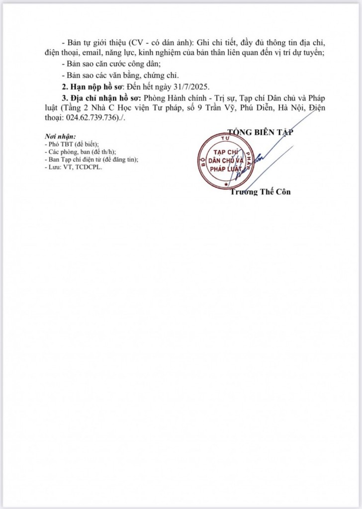 Thông báo về việc tuyển cộng tác viên Thông báo về việc tuyển cộng tác viên