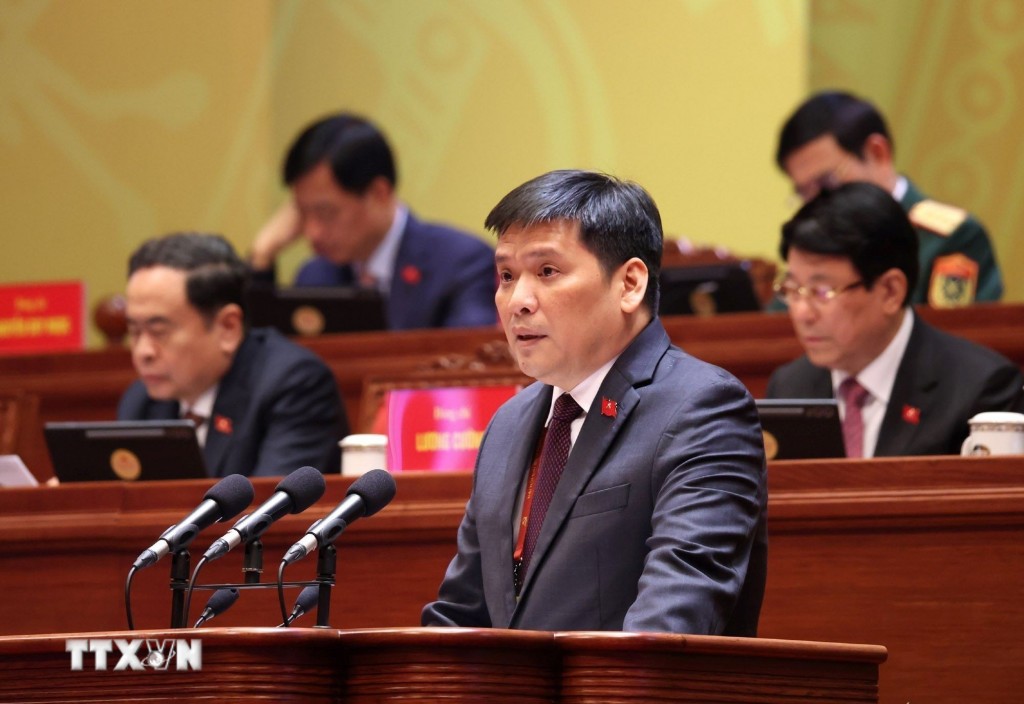 Đồng chí Nguyễn Thanh Bình, Phó Trưởng Ban Tổ chức Trung ương, trình bày tham luận tại Đại hội - Ảnh: TTXVN